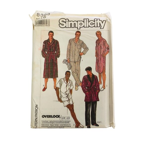Vintage Simplicity Sewing Pattern 8323 Mens Robe Pajamas Nightshirt Size L - Picture 1 of 2